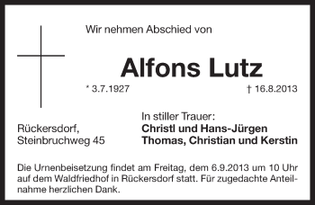 Traueranzeige von Alfons Lutz von Pegnitz-Zeitung